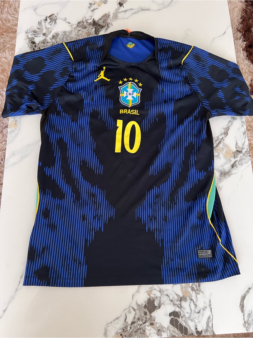 Jordan x Brazil #10 Soccer Jersey in Black & Blue with Yellow Accents